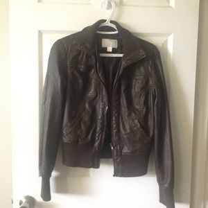 Faux leather bomber jacket